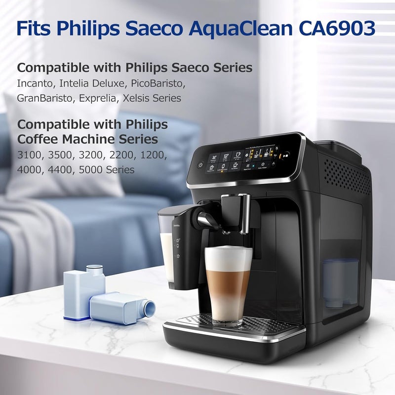 CANAVY فلتر مياه AquaClean لآلات القهوة من Philips، عبوة 4 فلاتر متوافقة مع Philips Saeco AquaClean CA6903، فلتر مياه آلة القهوة عالي الكفاءة - يحسن طعم القهوة - Image 2
